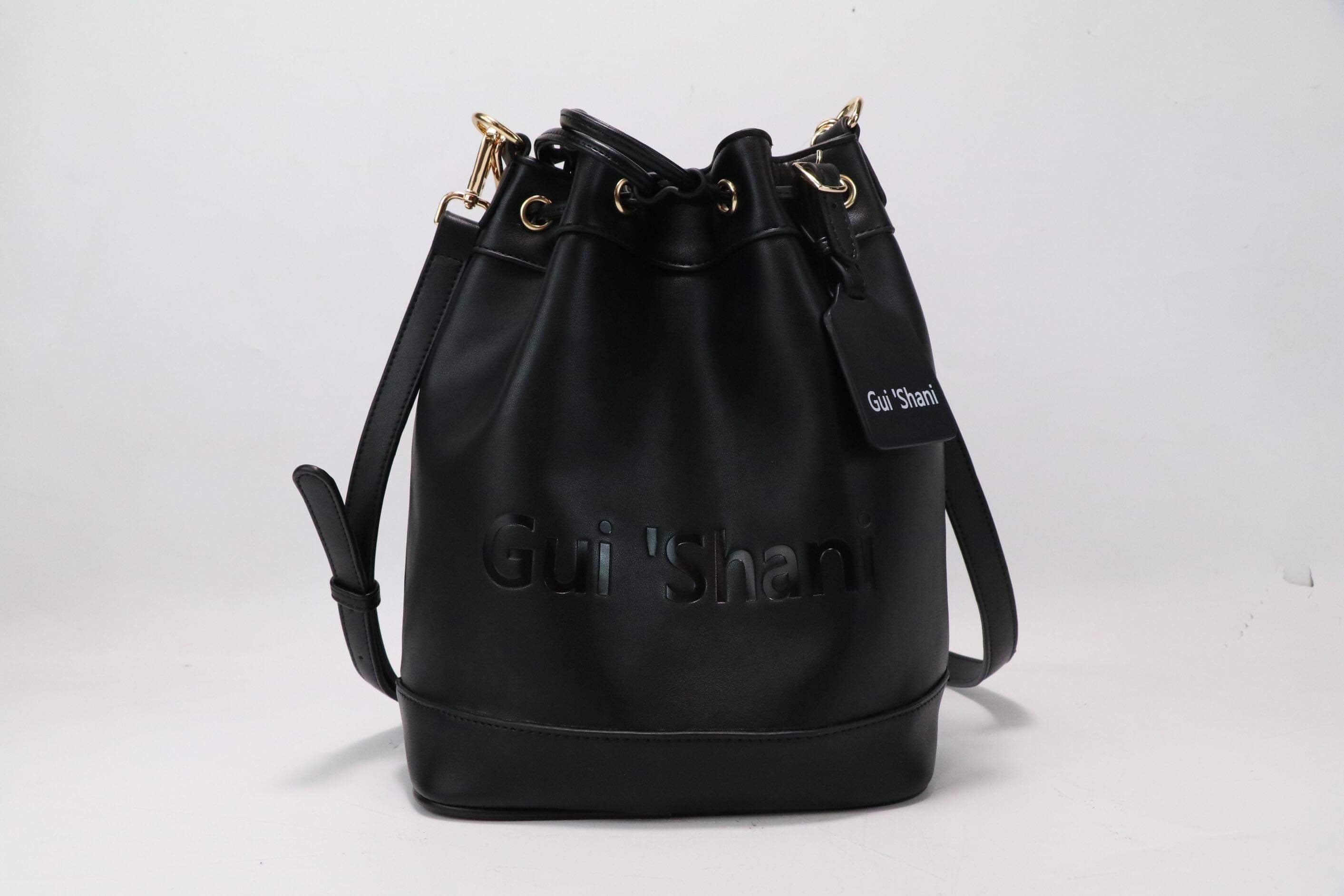Santina Black Woven Bucket Bag for Women